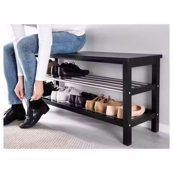 TJUSIG Скамья с полкой для обуви - чёрный 108x34x50 см - фото 4
