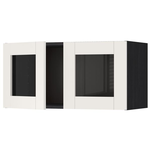 Навесной шкаф с 2 стеклянная дверями МЕТОД, черный, Сэведаль белый (80x40 см) - схема-чертеж с размерами