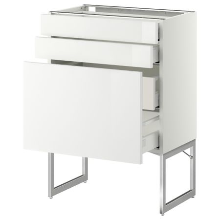 Напольный шкаф 3 фронтальных панели, 2 нижних, 2 средних ящика МЕТОД / МАКСИМЕРА, белый, Рингульт белый