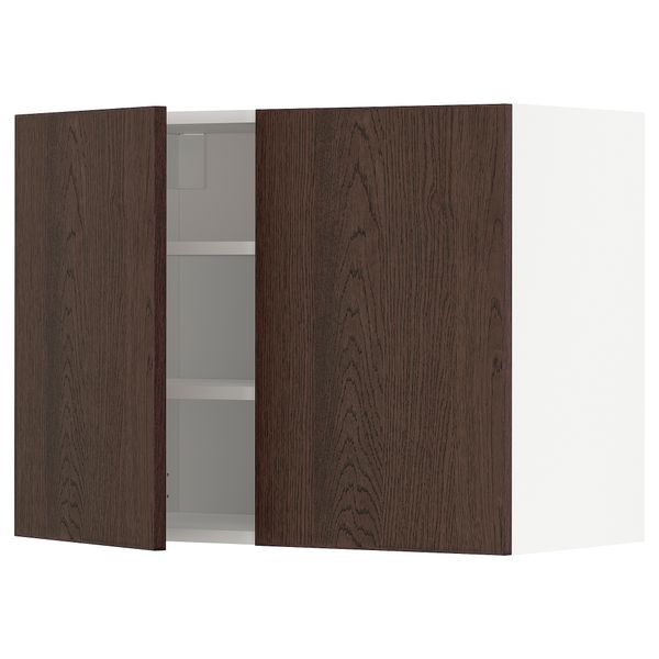 Навесной шкаф с полками, 2 дверцы, белый, Sinarp коричневый, 80x60 см IKEA METOD МЕТОД 194.614.97 - фото 2