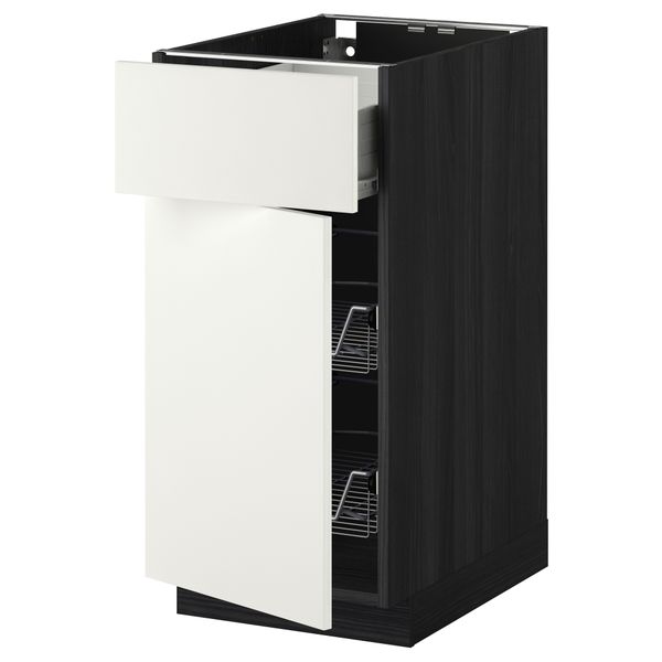 Напольный шкаф с проволочной корзиной, ящиком, дверью МЕТОД / ФОРВАРА, черный, Хэггеби белый - схема-чертеж с размерами