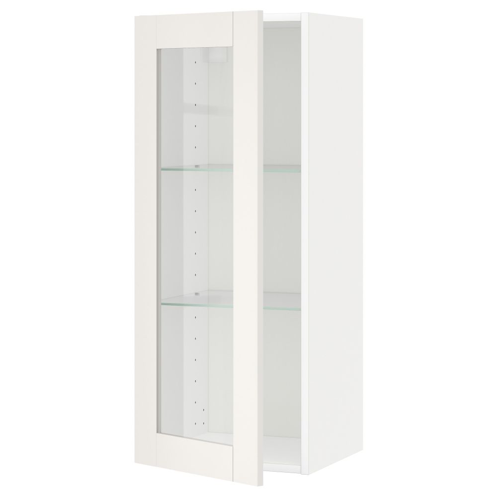 Навесной шкаф с полками, стекляными дверцы МЕТОД, белый, Сэведаль белый - схема-чертеж с размерами