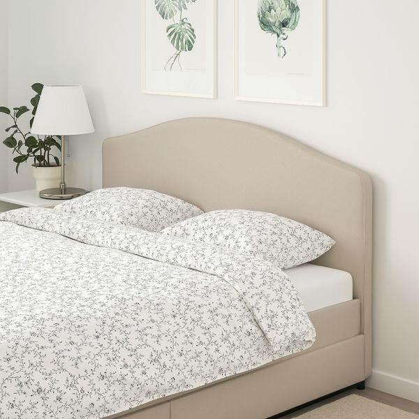 Кровать с обивкой,2 кроватных ящика, Лофаллет бежевый 140x200 см IKEA HAUGA ХАУГА 694.084.88 - фото 2