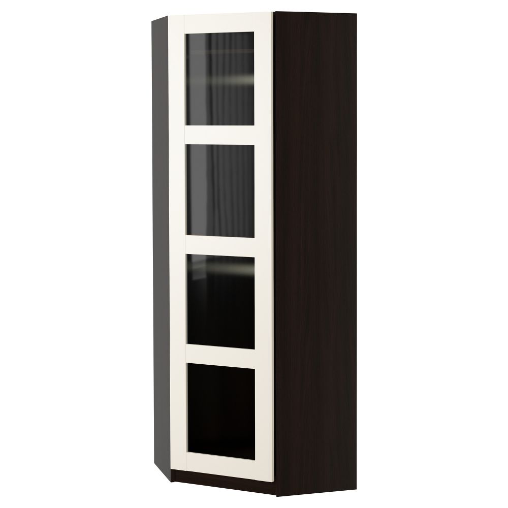 Гардероб угловой ПАКС, черно-коричневый, Бергсбу матовое стекло - фото 1