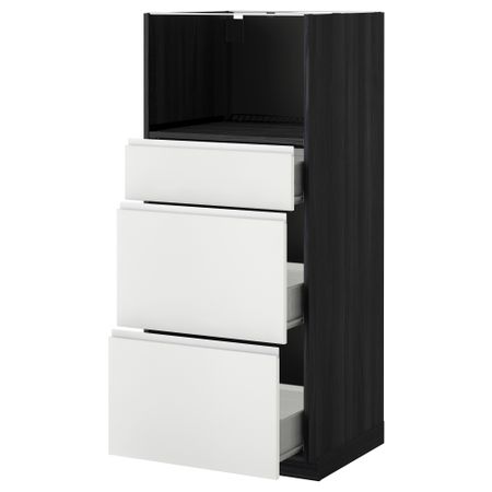 Высокий шкаф для СВЧ с 3 ящиками МЕТОД / ФОРВАРА, черный, Нодста белый (60x60x140 см)