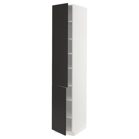 METOD Высокий шкаф с полками/2 дверцы - белый/Nickebo матовый антрацит 40x60x220 см