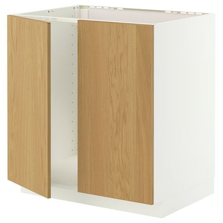 METOD Напольный шкаф для мойки+2 двери - белый/Sinarp дубовый шпон 80x60 см