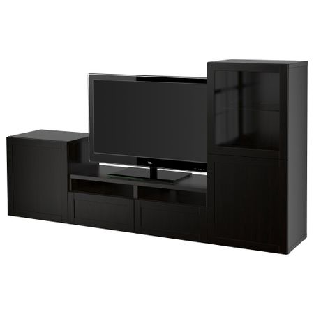 Шкаф для ТВ, комбинированный, стекляные дверцы БЕСТО, Ханвикен, Синдвик черно-коричневый прозрачное стекло (240x40x128 см)