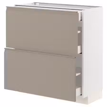 METOD / MAXIMERA Напольный шкаф/2 фасада/3 ящика - белый/Upplöv матовый темно-бежевый 80x37 см
