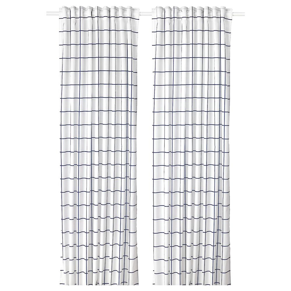 Гардины, 1 пара, белый/синий, 145x300 см IKEA РОЗАЛИЛЛ 804.280.41 - фото 1