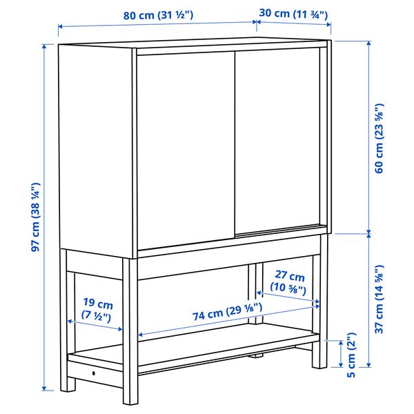 Стеллаж с раздвижными дверцами, сосна, 80x30x97 см IKEA IVAR ИВАР 294.946.47 - схема-чертеж с размерами