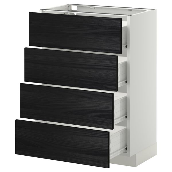 Напольный шкаф 4 фронтальных панели, 4 ящика МЕТОД / ФОРВАРА, белый, Тингсрид черный - схема-чертеж с размерами