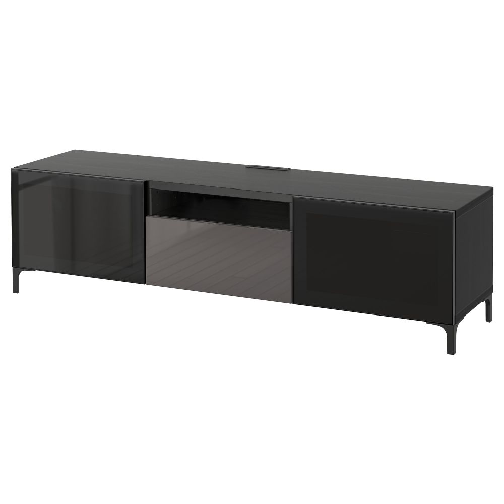Тумба под ТВ БЕСТО, черно-коричневый, Сельсвикен глянцевый/серый дымчатое стекло (180x40x48 см) - фото 1