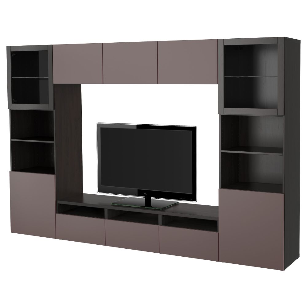 Шкаф для ТВ, комбинированный, стекляные дверцы БЕСТО, черно-коричневый, Вальвикен темно-коричневый, прозрачное стекло - фото 1