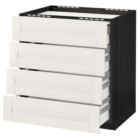 Напольный шкаф, 4 фронтальных панели, 4 ящика МЕТОД / МАКСИМЕРА, черный, Сэведаль белый