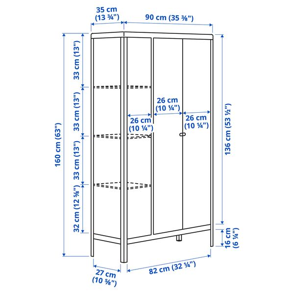 Шкаф для дома, сада, бежевый, 90x161 см IKEA KOLBJÖRN КОЛЬБЬЁРН 203.456.33 - схема-чертеж с размерами