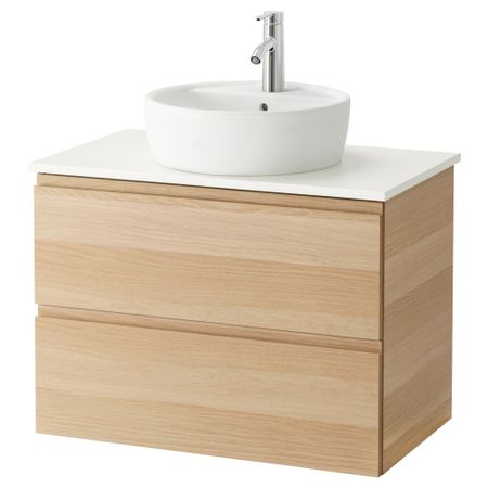 Шкаф п-раковину/столешн45/раковина ГОДМОРГОН/АЛДЕРН / ТОРНВИКЕН, беленый дуб, белый