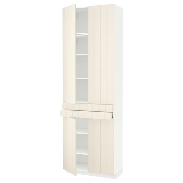 Высокий шкаф + полки, 2 ящика, 4 дверцы МЕТОД / ФОРВАРА, белый, Хитарп белый с оттенком (80x37x240 см) - схема-чертеж с размерами