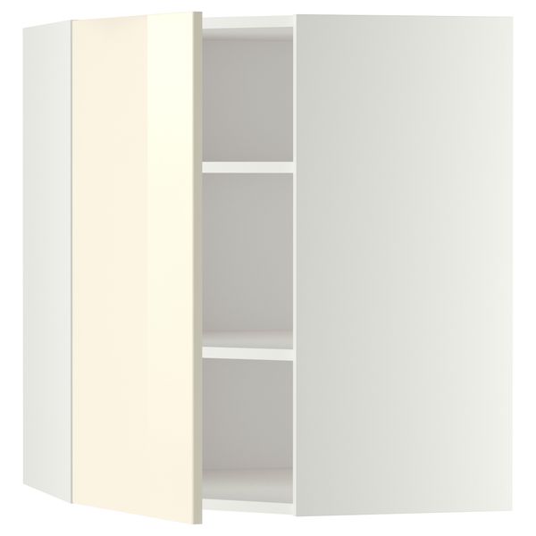 Угловой навесной шкаф с полками МЕТОД, белый, Рингульт кремовый - схема-чертеж с размерами