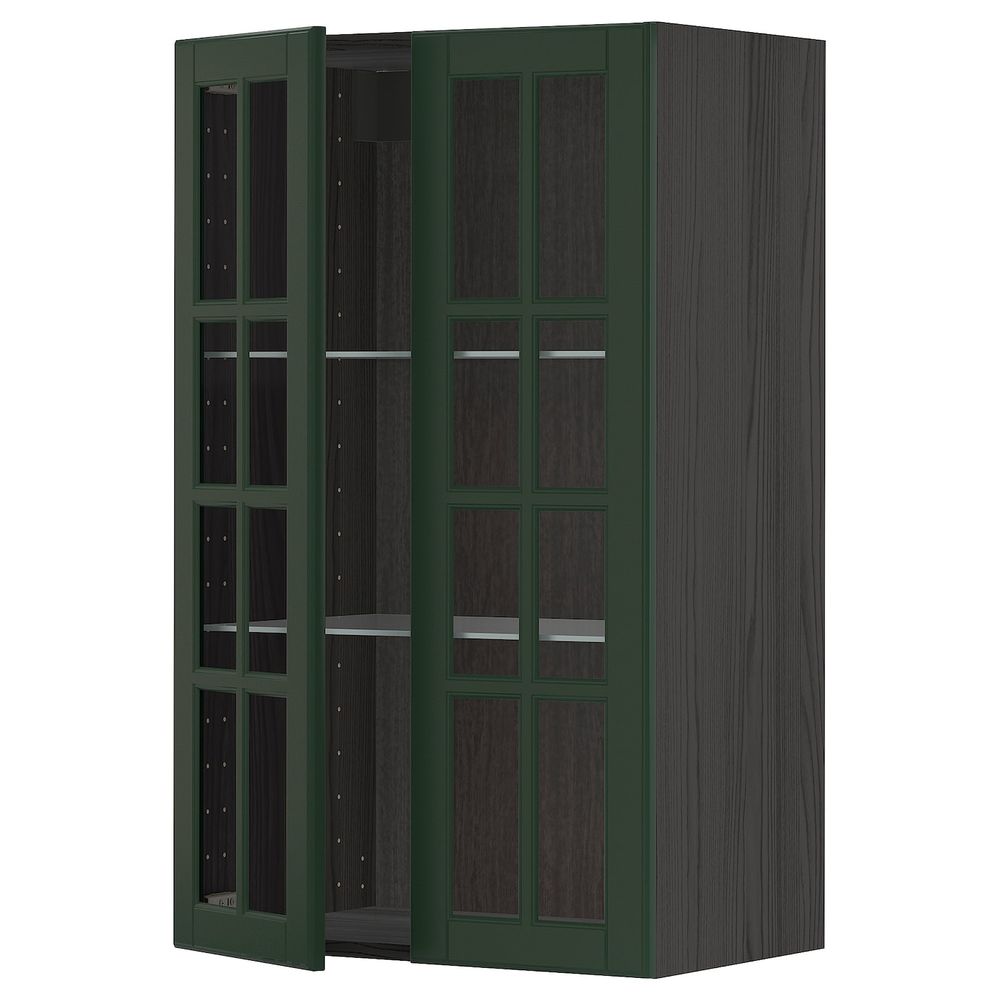 Навесной шкаф с полками, 2 стекло дв, черный/Будбин темно-зеленый 60x100 см IKEA МЕТОД 393.132.36 - схема-чертеж с размерами