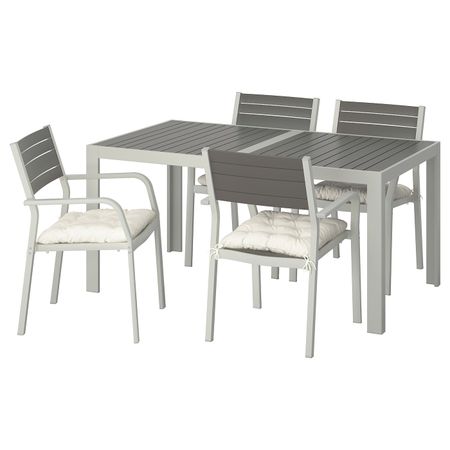 Стол + 4 кресла, для/сада, темно-серый/Куддарна бежевый 156x90 см IKEA SJÄLLAND ШЭЛЛАНД 792.914.97