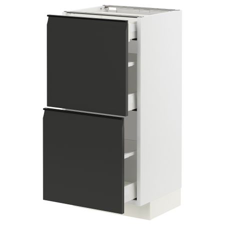 Напольный шкаф, 2 фасада, 3 ящика, белый, Upplöv матовый антрацит, 40x37 см IKEA METOD МЕТОД, MAXIMERA МАКСИМЕРА 394.930.15