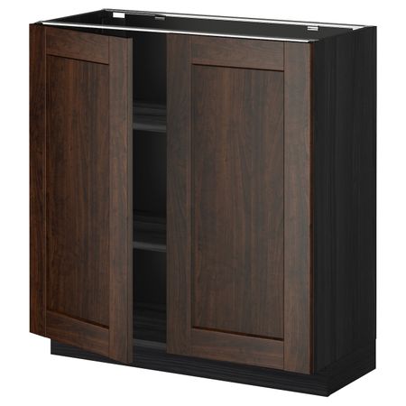 Напольный шкаф с полками/2двери, черный/Эдсерум коричневый 80x37 см IKEA МЕТОД 292.266.02