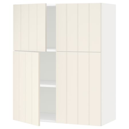 Навесной шкаф с полками, 4 дверцы МЕТОД, белый