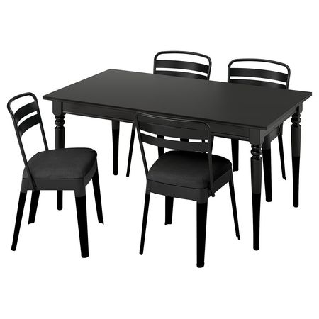 ROSENTORP / RAMSNÄS Стол и 4 стула - чёрный/чёрный 155/215x87 см