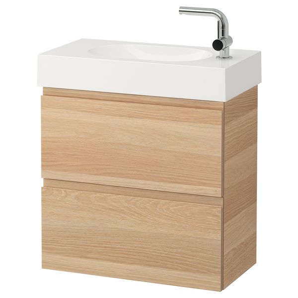 Шкаф для раковины с 2 ящиками ГОДМОРГОН / БРОВИКЕН, под беленый дуб (62x33x68 см) - фото 2