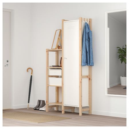 2 секции, полки/шкаф ИВАР, сосна, белый (92x30x179 см)