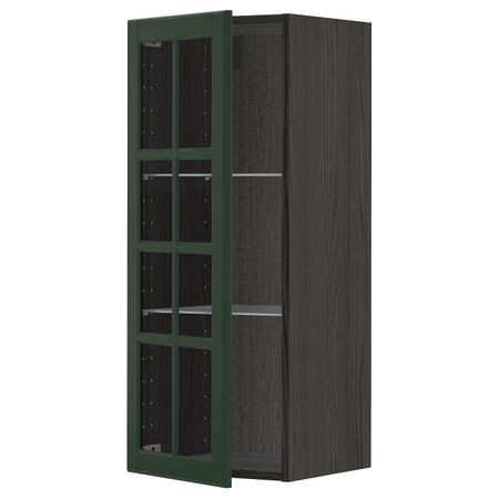 Навесной шкаф с полками, стекляными дв, черный/Будбин темно-зеленый 40x100 см IKEA МЕТОД 093.132.28