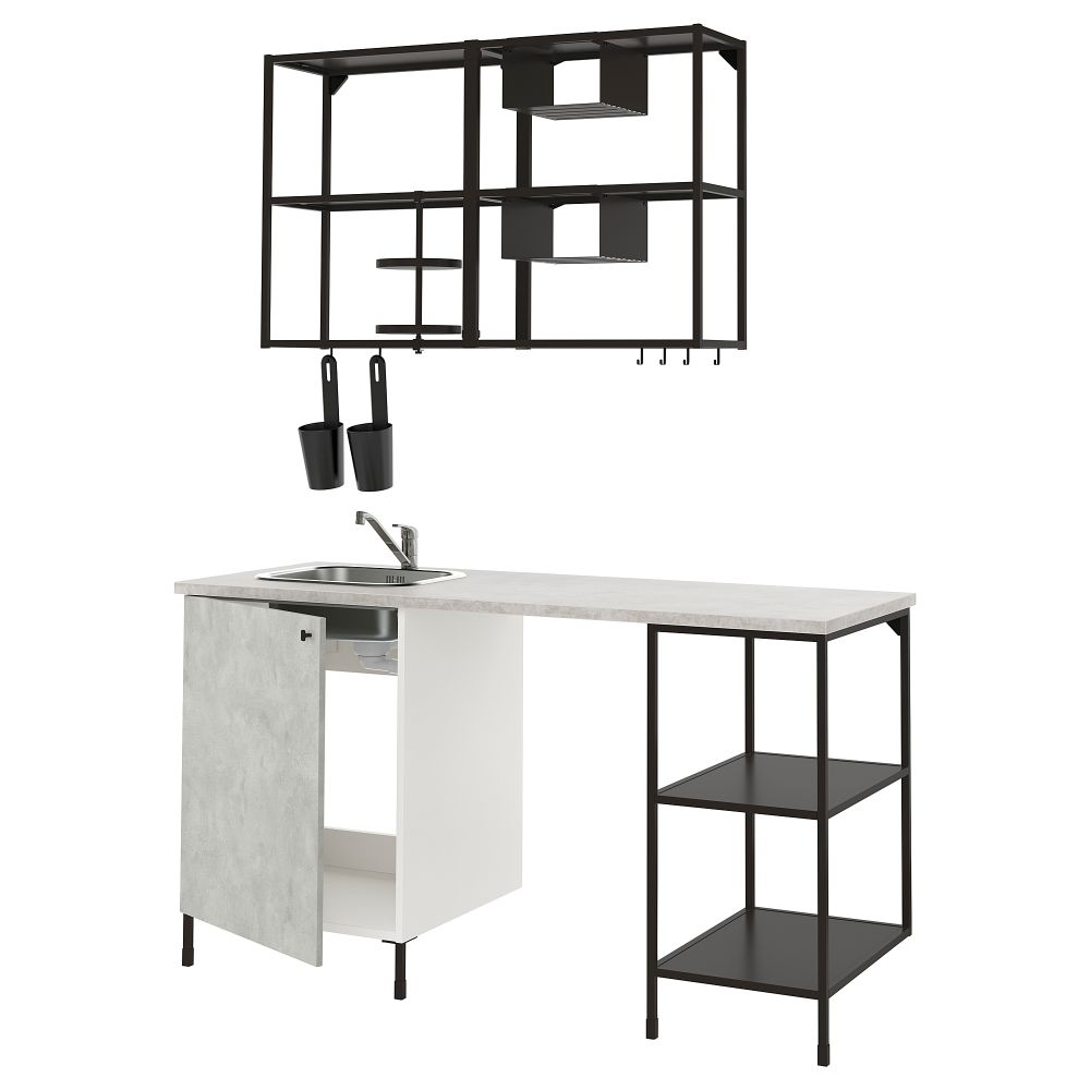 Кухня, 123x63.5x222 см, антрацит, под бетон IKEA BEGIVENHET БЕГИВЕНХЕТ 093.372.91 - фото 1