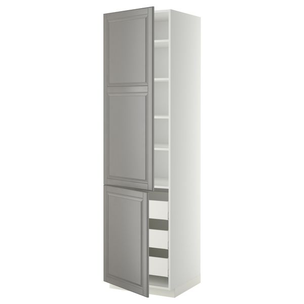 Высокий шкаф + полки, 3 ящика, 2 дверцы МЕТОД / МАКСИМЕРА, белый, Будбин серый - фото 1
