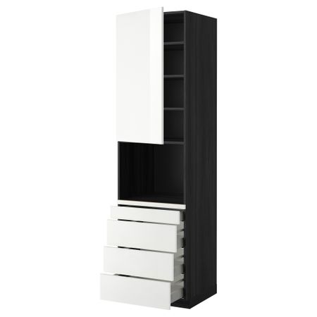 Высокий шкаф для комбинированния СВЧ, 4 ящика МЕТОД / МАКСИМЕРА, черный, Рингульт белый