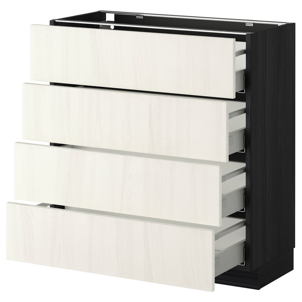 Напольный шкаф 4 фронтальных панели, 4 ящика МЕТОД / МАКСИМЕРА, черный, Росдаль белый - схема-чертеж с размерами
