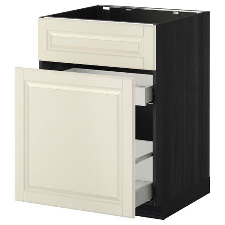Напольный шкаф под мойку, сорт муcора, 1 дверца, 2 ящика МЕТОД / МАКСИМЕРА, черный, Будбин белый с оттенком (60x60 см)
