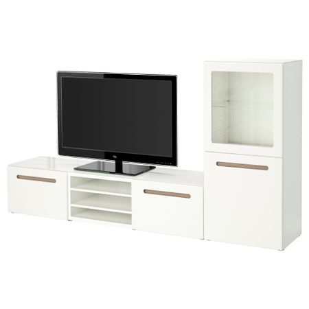 Шкаф для ТВ, комбинированный, стекляные дверцы БЕСТО, Марвикен белый прозрачное стекло (240x40x128 см)