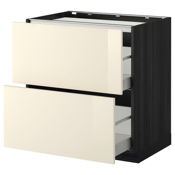 Напольный шкаф, 2 фронтальных панели, 3 ящика МЕТОД / МАКСИМЕРА, черный, Рингульт кремовый - фото 1