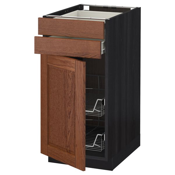 Напольный шкаф, дверца, 2 ящика, проволочных корзин МЕТОД / ФОРВАРА, черный, Филипстад коричневый - схема-чертеж с размерами