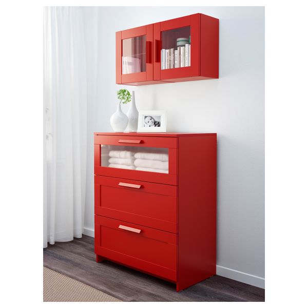 Навесной шкаф со стеклянной дверью БРИМНЭС, красный (39x39 см) - фото 2