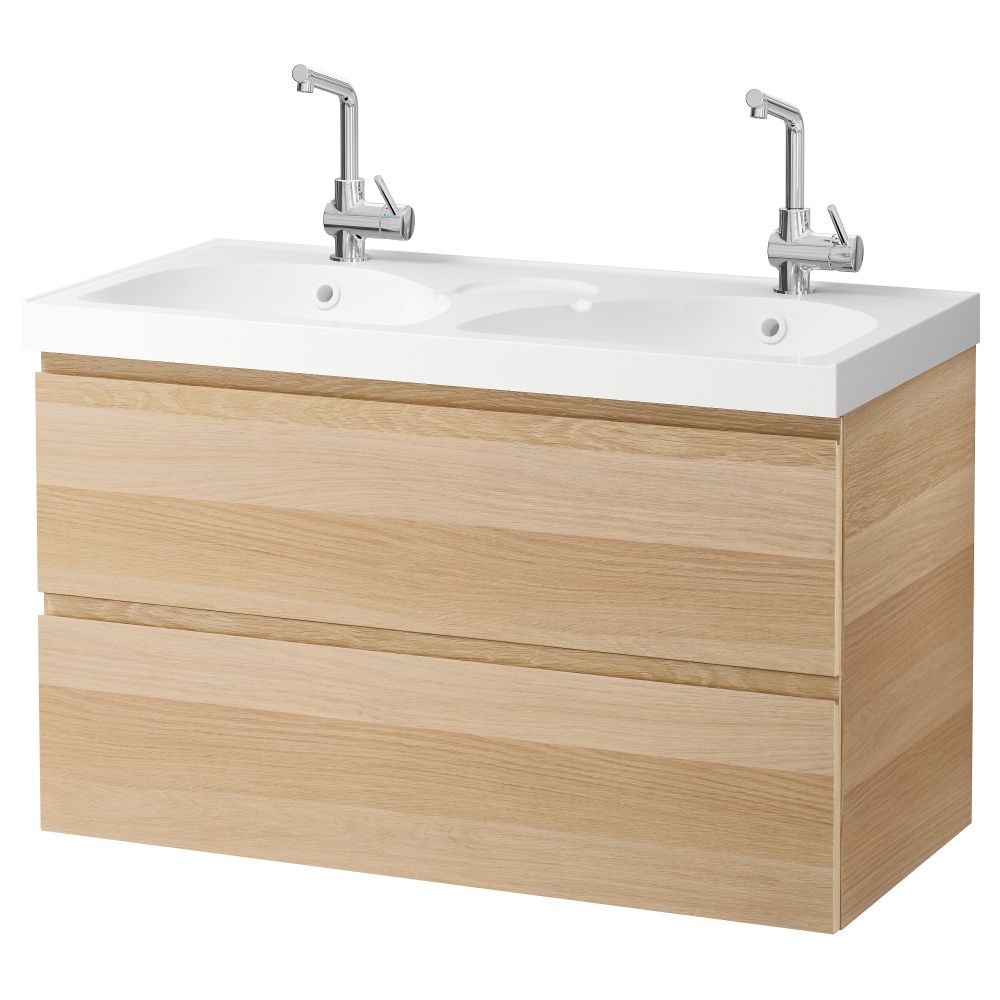 Шкаф для раковины с 2 ящиками ГОДМОРГОН / ЭДЕБОВИКЕН, под беленый дуб (100x49x64 см) - фото 1