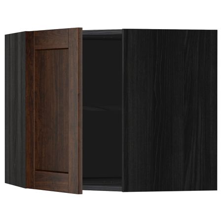 Угловой навесной шкаф с полками, черный/Эдсерум коричневый 68x60 см IKEA МЕТОД 592.264.36