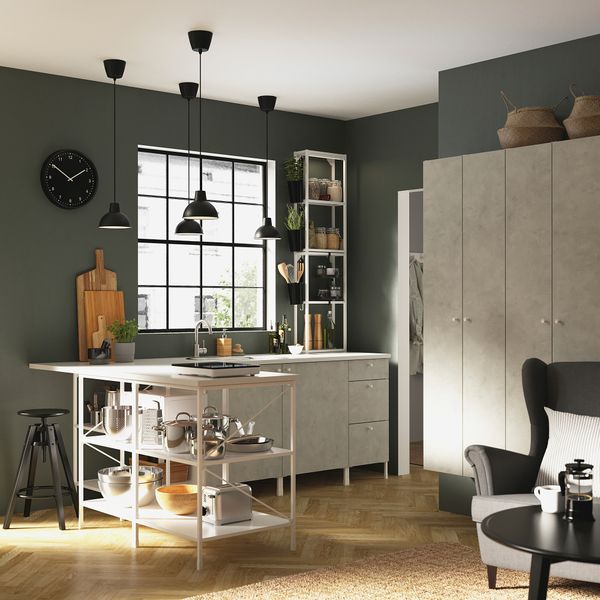 Высокий шкаф с 4 полками, дверцей, 30x32x180 см, белый, под бетон IKEA BEGIVENHET БЕГИВЕНХЕТ 793.224.94 - фото 3