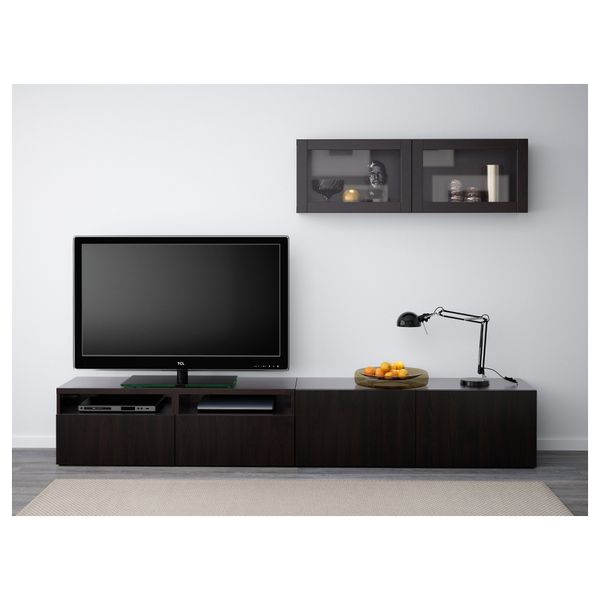 Шкаф для ТВ, комбинированный, стекляные дверцы БЕСТО, Лаппвикен, Синдвик черно-коричневый прозрачное стекло (240x20/40x166 см) - фото 2