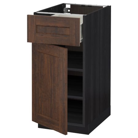 Напольный шкаф с ящиком, дверью МЕТОД / ФОРВАРА, черный, Эдсерум коричневый