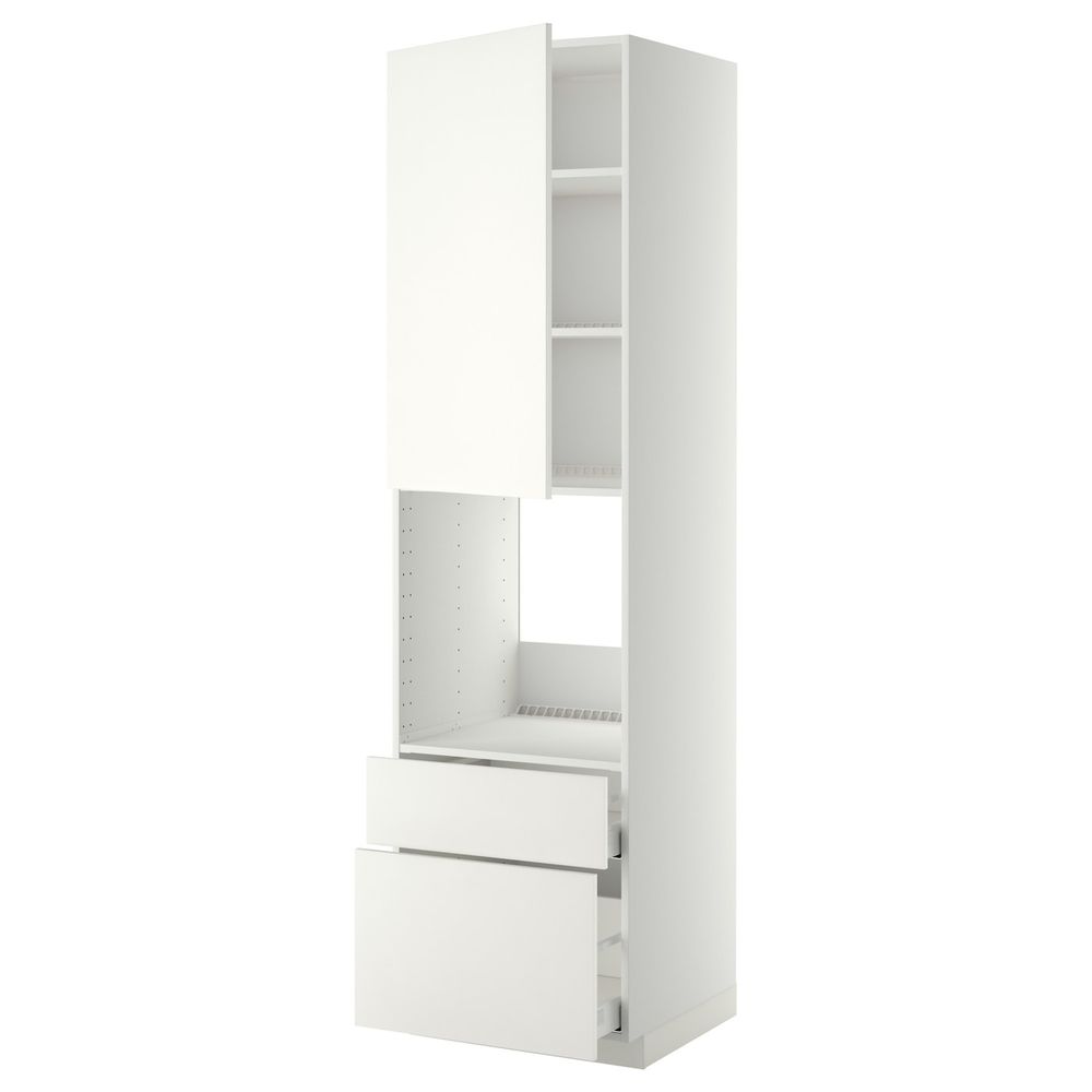 Высокий шкаф для духовки + дверца, 2 фронтальные панели, 1 средняя, 1 встроенный ящ, белый/Хэггеби белый 60x60x220 см IKEA METOD - фото 1