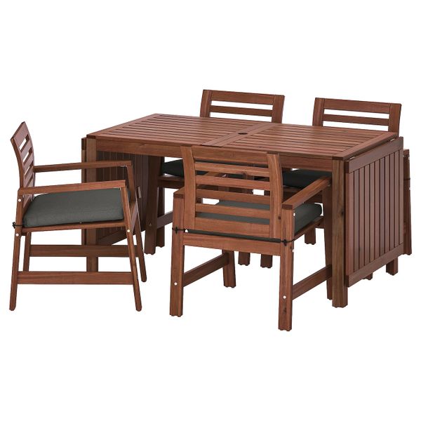 Стол + 4 кресла, для/сада, коричневая морилка/ФРЁСЁН/ДУВХОЛЬМЕН темно-серый IKEA ЭПЛАРО 592.920.92 - фото 1