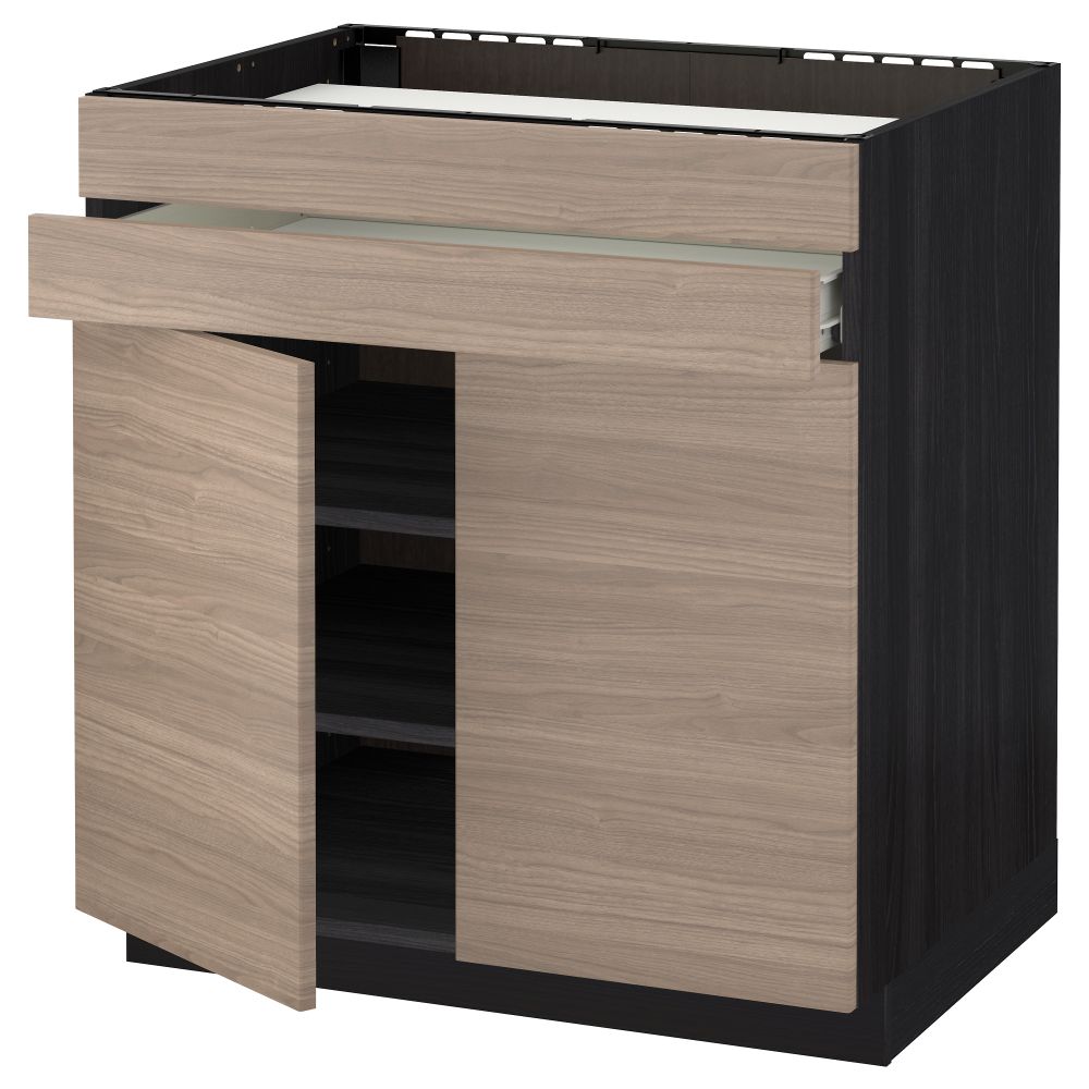 Напольный шкаф для варочной панели, 2 ящика, 2 фасада, 1 ящик МЕТОД / ФОРВАРА, черный, Брокхульт светло-серый (80x60 см) - схема-чертеж с размерами