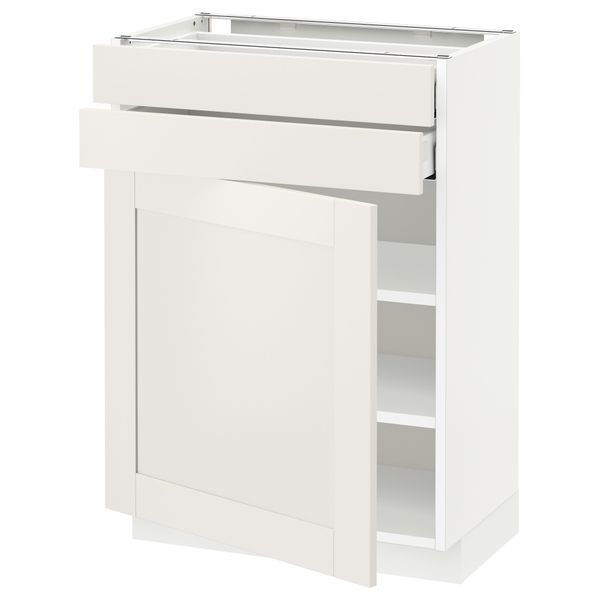 Напольный шкаф с дверцей, 2 ящиками МЕТОД / МАКСИМЕРА, белый, Сэведаль белый - схема-чертеж с размерами